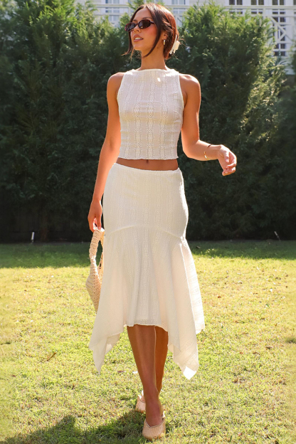 Crop Tank Top Bodycon Irregular Fishtail Midi Skirt 2pcs Set-Ivory-Hayhty.All Rights Reserved.