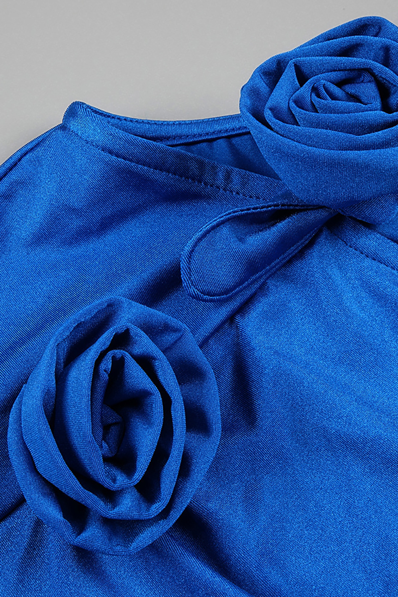 3D Flower Decor Asymmetric Neck Sleeveless Satin Formal Party High Slit Maxi Dresses-Hayhty.All Rights Reserved.