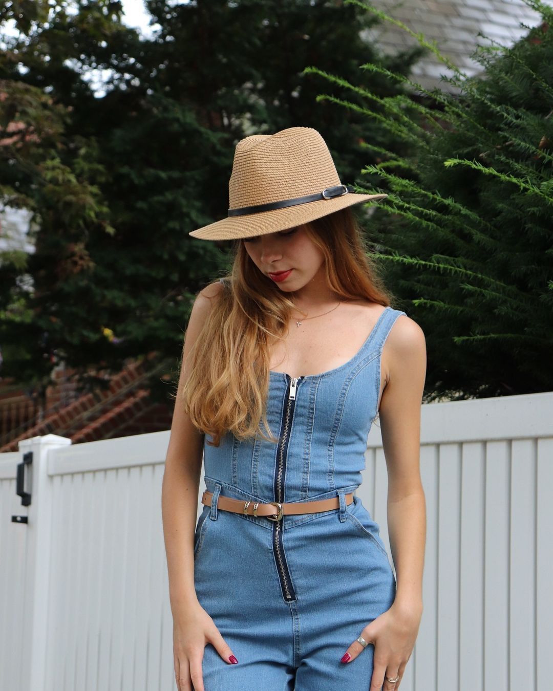 Square Neck Corset Front Zip Flared Leg Denim Strappy Jumpsuit-Blue-Hayhty.All Rights Reserved.