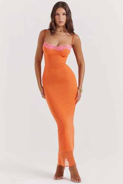 Mesh Floral Patchwork Corset Cami Bodycon Slit Maxi Dresses-Hayhty.All Rights Reserved.
