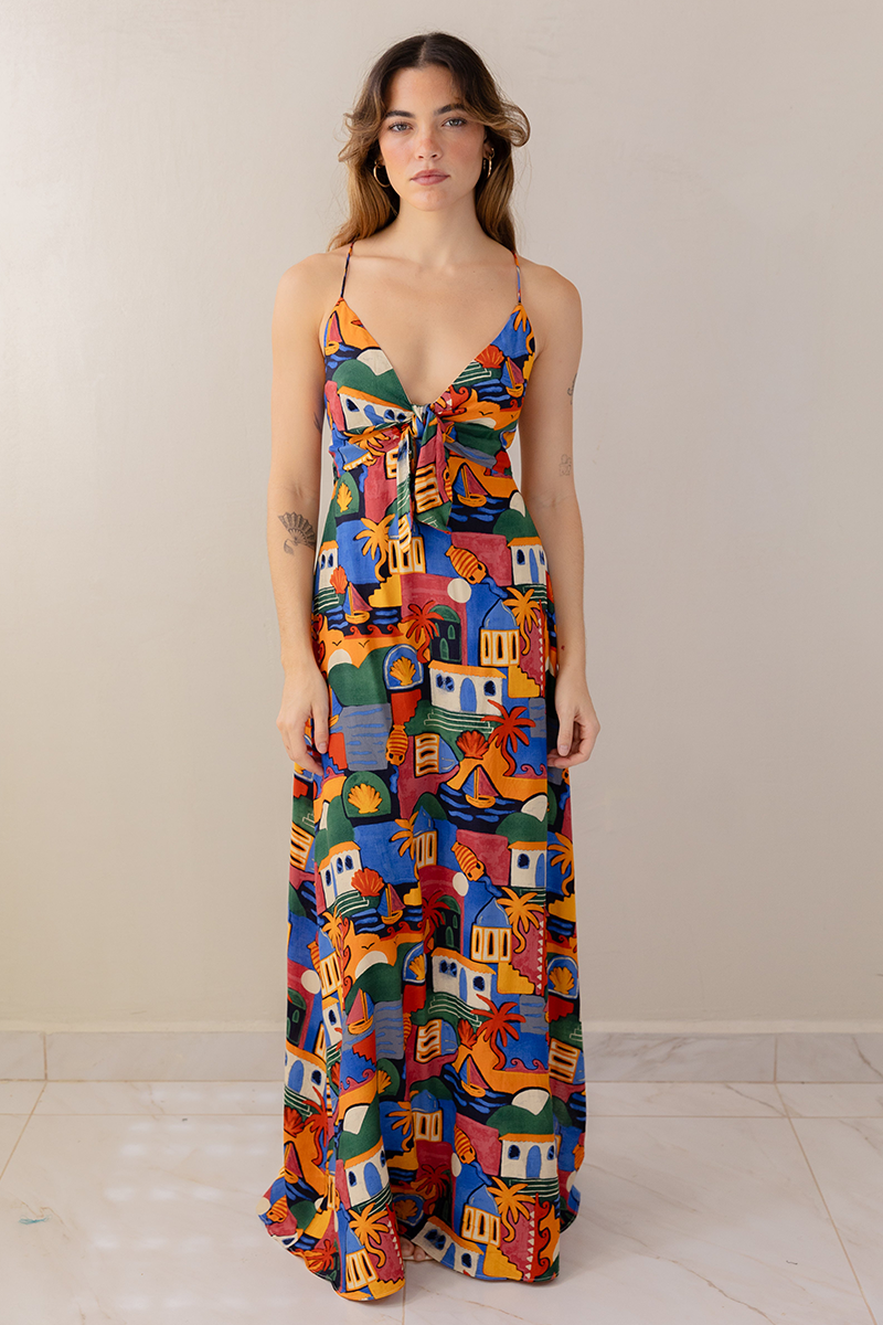 Multicolor Pattern Deep V Neck Backless Slip Maxi Dresses-Red-Hayhty.All Rights Reserved.
