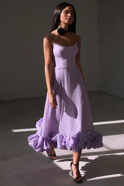 Cami Ruffle Hem Formal Party Bridesmaid A-Line Maxi Dress-Hayhty.All Rights Reserved.