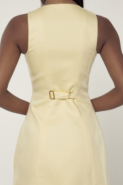 Round Neck Front Button A-Line Mini Tank Dresses-Yellow-Hayhty.All Rights Reserved.