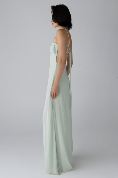 Boat Neckline Tie Up Open Back Slip Maxi Dresses-Green-Hayhty.All Rights Reserved.