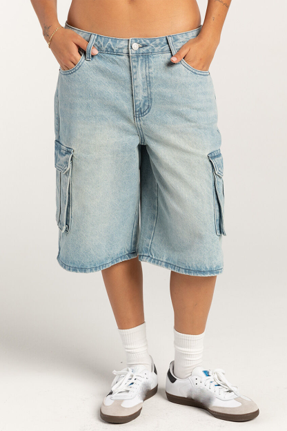 Low-Rise Wide Leg Pockets Casual Denim Fifth Pants-LightBlue-Hayhty.All Rights Reserved.