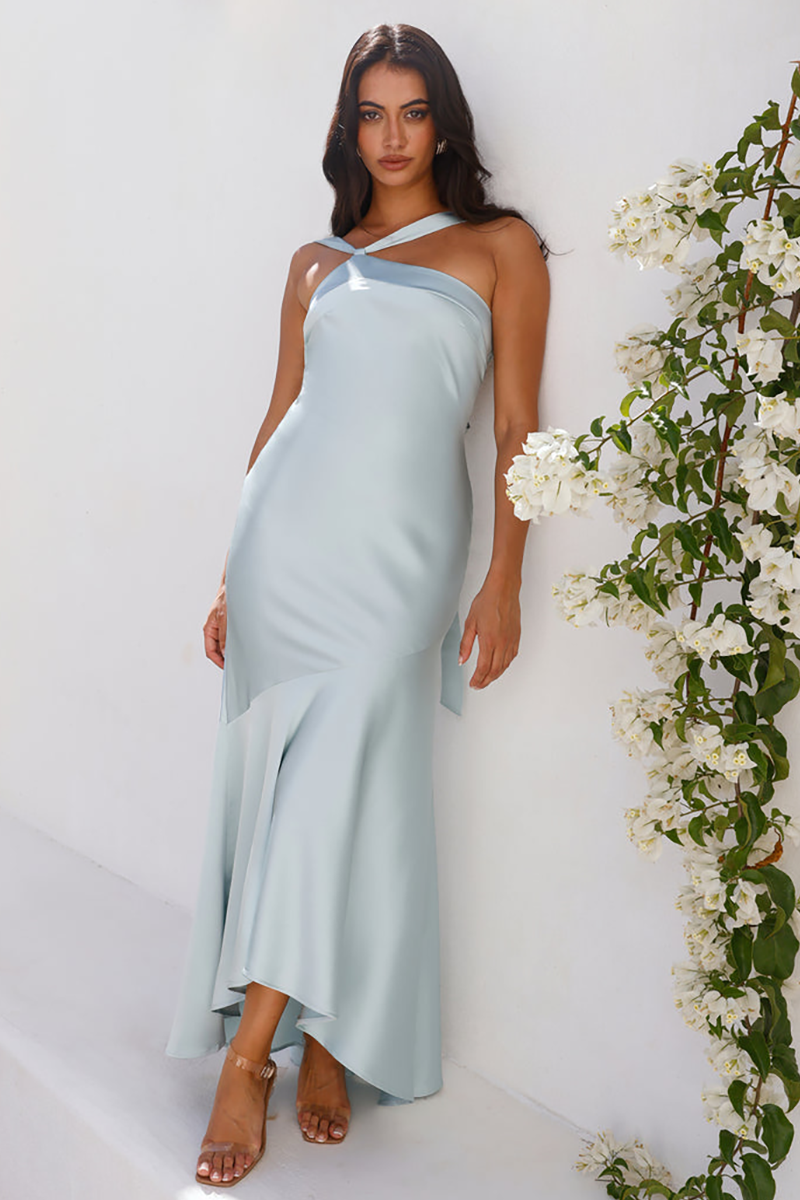 Sleeveless Bodycon Fishtail Hem Backless Satin Maxi Dresses-Blue-Hayhty.All Rights Reserved.