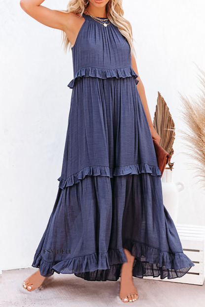 Ruffled Tiered Sleeveless Irregular Vacation Maxi Dresses-Hayhty.All Rights Reserved.