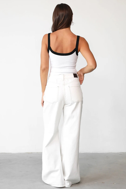 U Neck Contrast Piping Slim Fit Knit Crop Cami-White-Hayhty.All Rights Reserved.