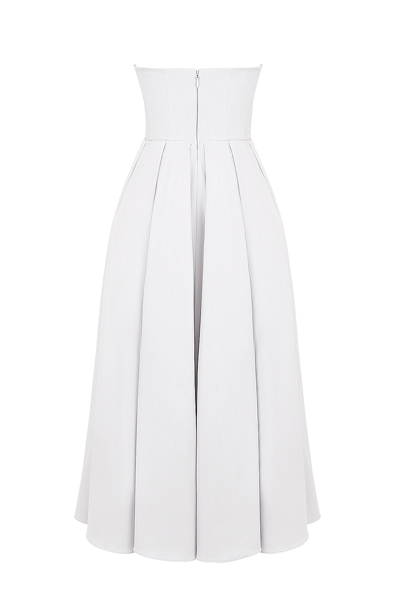 Elegant Strapless Corset Back Zipper Pleated Midi Dresses-White-Hayhty.All Rights Reserved.