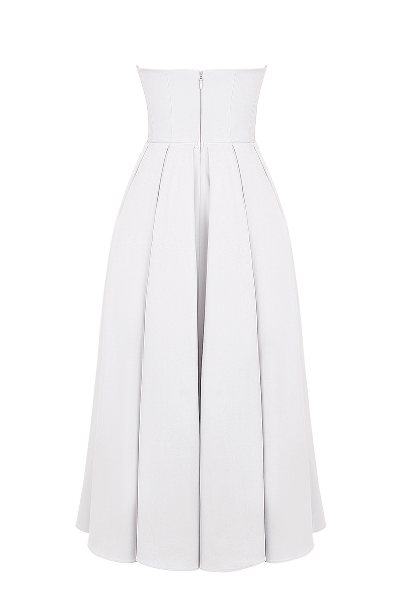Elegant Strapless Corset Back Zipper Pleated Midi Dresses-White-Hayhty.All Rights Reserved.