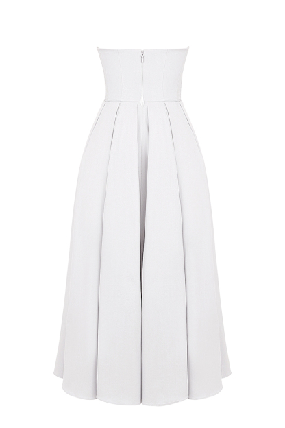 Elegant Strapless Corset Back Zipper Pleated Midi Dresses-White-Hayhty.All Rights Reserved.