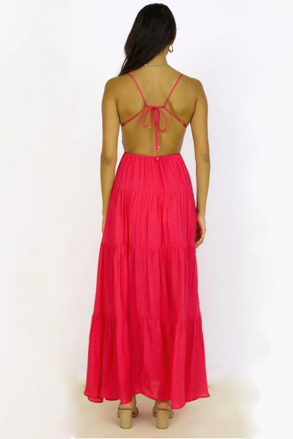 Backless Tied Up Pleated Vacation Slip Maxi Dresses-Hayhty.All Rights Reserved.