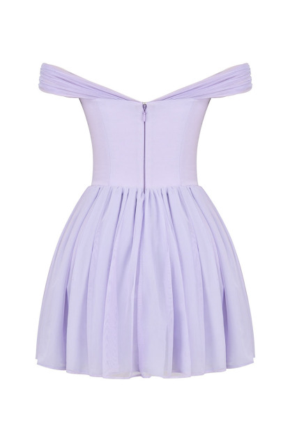 Off Shoulder Tie Up Bow Cinch Waist Ruched Mini Dresses-Purple-Hayhty.All Rights Reserved.