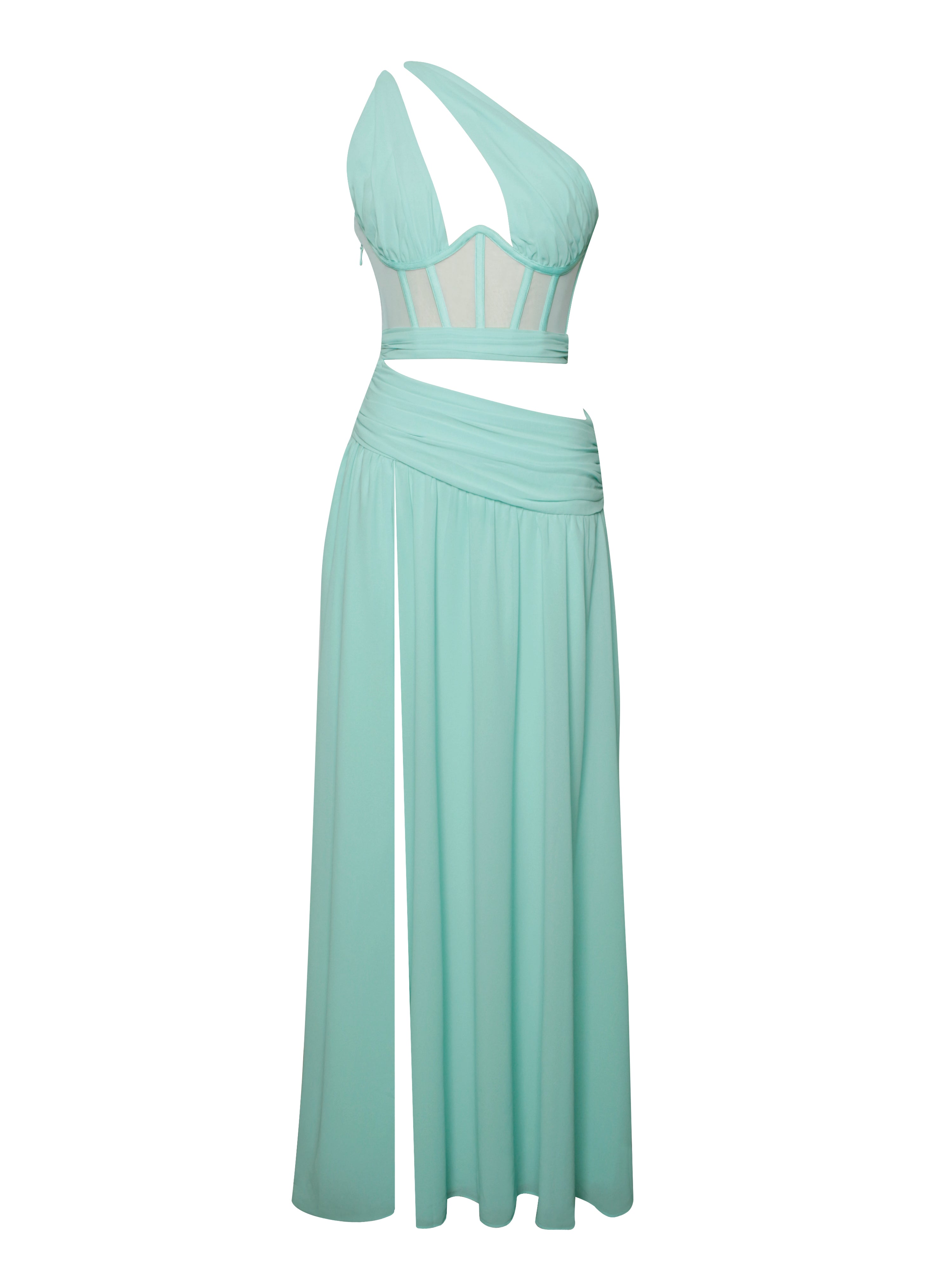 Irregular Cutout Corset Gown Slit Maxi Dresses-Hayhty.All Rights Reserved.