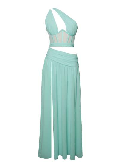 Irregular Cutout Corset Gown Slit Maxi Dresses-Hayhty.All Rights Reserved.