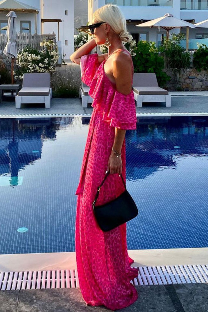Halter Off Shoulder Ruffle Leopard Print Vacation Maxi Dresses-Hayhty.All Rights Reserved.