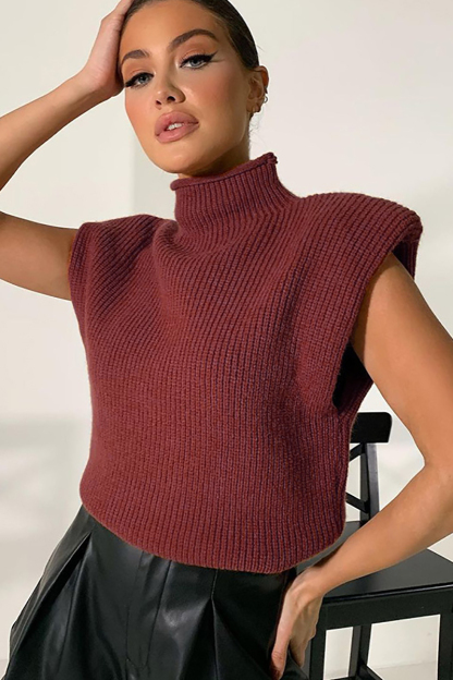 Higher Neckline Knit Sleeveless Vest-Hayhty.All Rights Reserved.
