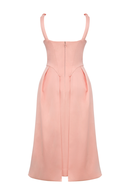 Deep V Neck Cinch Waist Satin Midi Tank Dresses-Pink-Hayhty.All Rights Reserved.