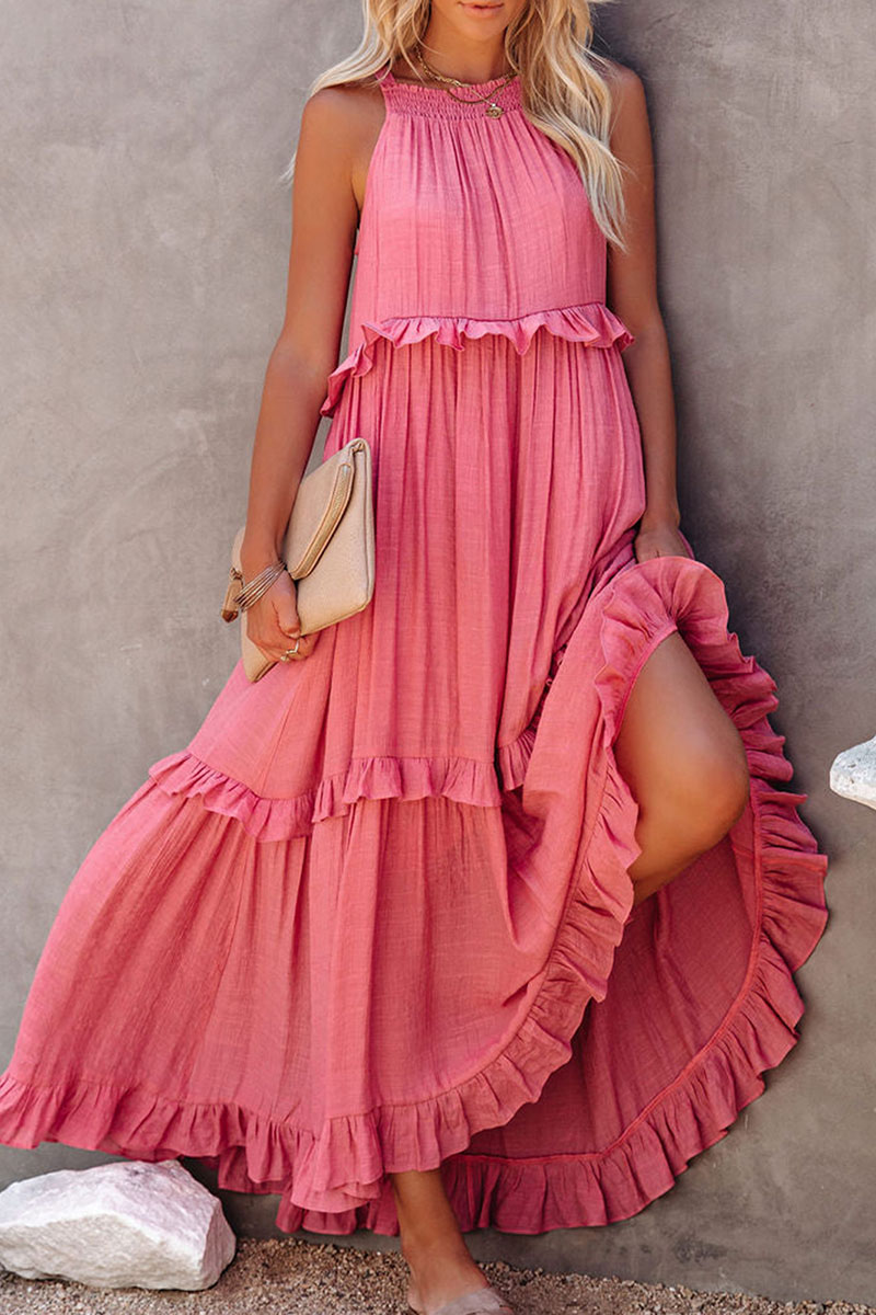 Ruffled Tiered Sleeveless Irregular Vacation Maxi Dresses-Hayhty.All Rights Reserved.