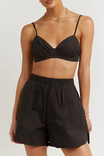 Long Sleeve Blouses Cami Crop Top 3pcs Shorts Set-Hayhty.All Rights Reserved.