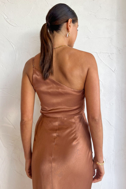 One Shoulder High Slit Ruched Evening Gown Cami Maxi Dress-Hayhty.All Rights Reserved.