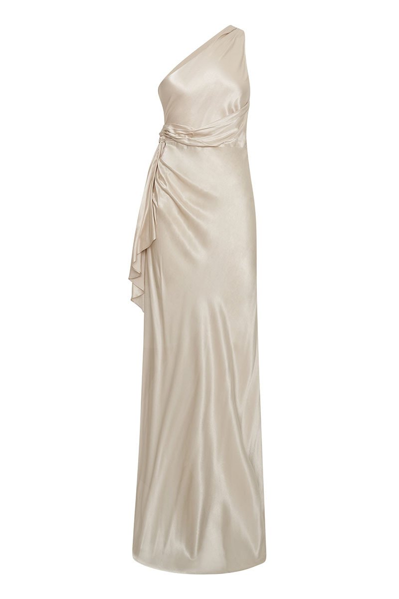 One Shoulder Drape Trim Prom Satin Maxi Dresses-Hayhty.All Rights Reserved.
