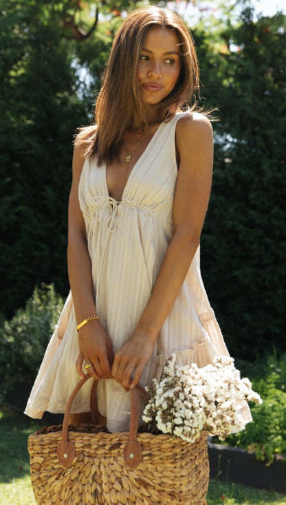 V Neck  Drawstring Irregular Mini Dress-Hayhty.All Rights Reserved.