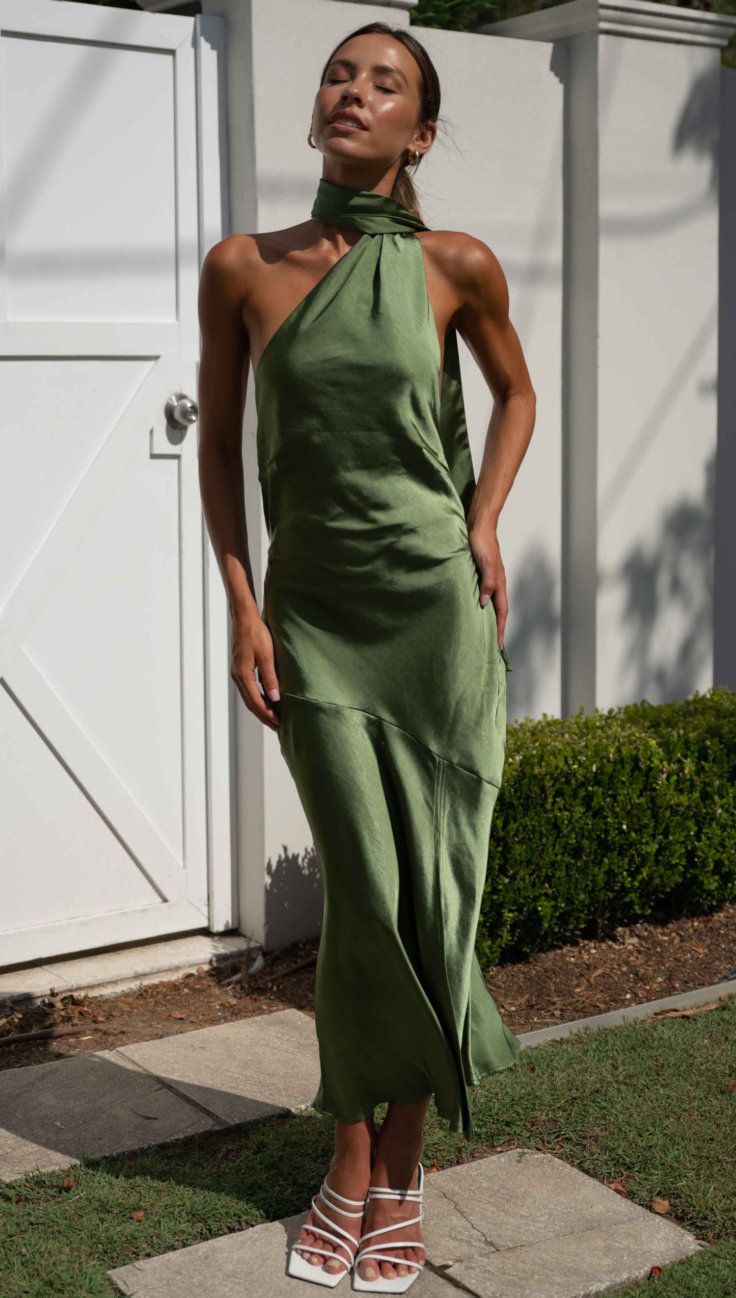 High Halter Open Back Slit Midi Dresses-Hayhty.All Rights Reserved.
