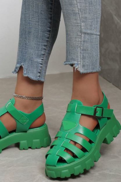 Platform Cutout Buckle Roman Sandals-Hayhty.All Rights Reserved.