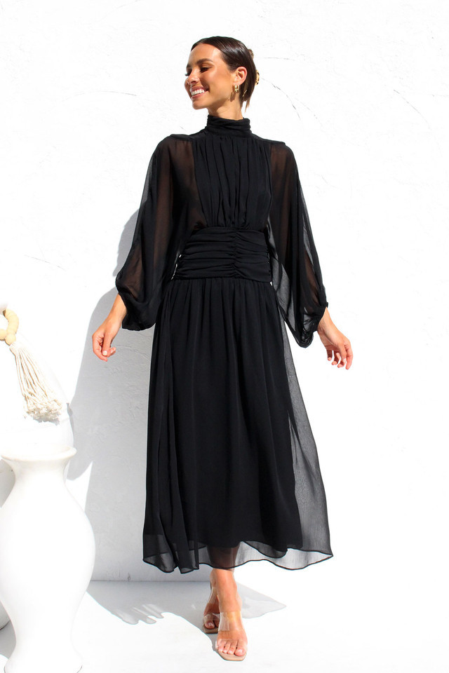Floaty Mesh Long Sleeve Maxi Dresses-Hayhty.All Rights Reserved.
