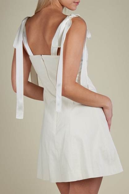 Sleeveless Tie Up Ruched A-Line Mini Dresses-White-Hayhty.All Rights Reserved.