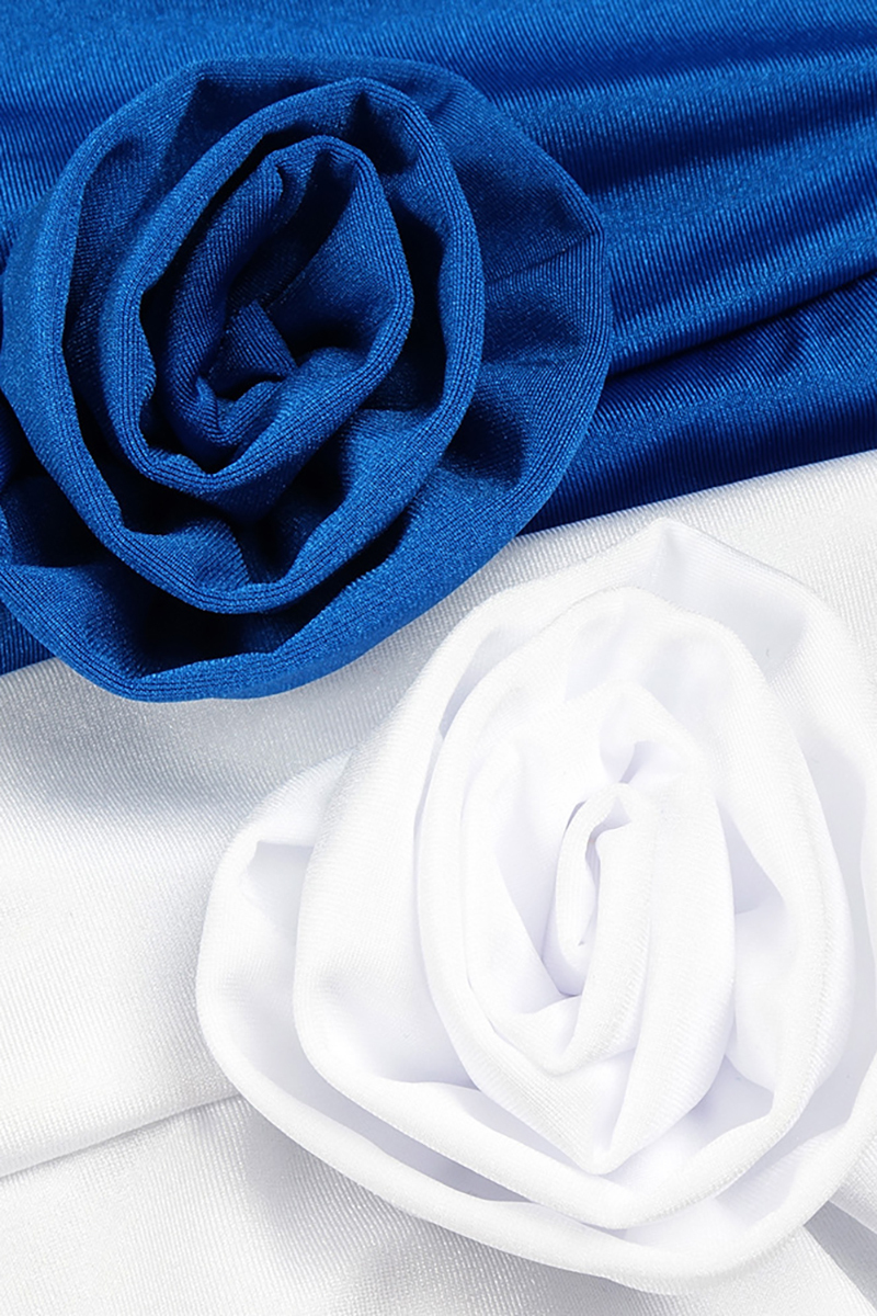 3D Flower Decor Asymmetric Neck Sleeveless Satin Formal Party High Slit Maxi Dresses-Hayhty.All Rights Reserved.