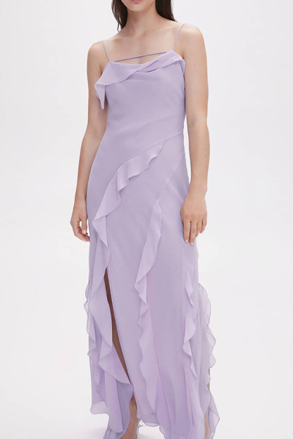 Cami Irregular Neck Ruffle Backless Tied Up Slit Tulle Formal Party Maxi Dress-Hayhty.All Rights Reserved.