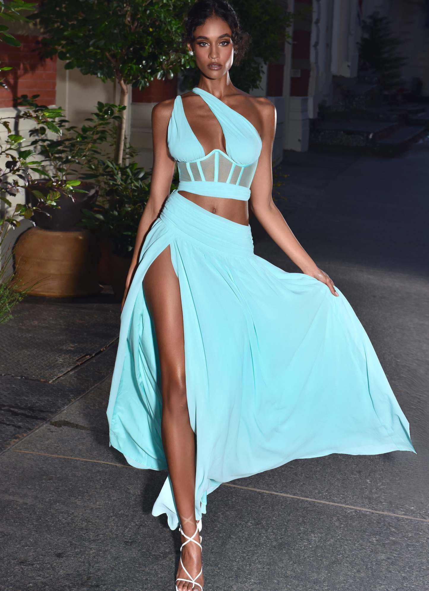 Irregular Cutout Corset Gown Slit Maxi Dresses-Hayhty.All Rights Reserved.