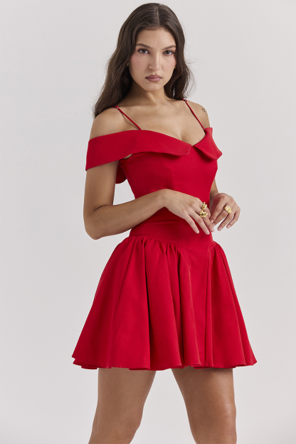 Cold Shoulder Corset A-Line Pleated Hem Cocktail Party Slip Mini Dresses-Black-Hayhty.All Rights Reserved.