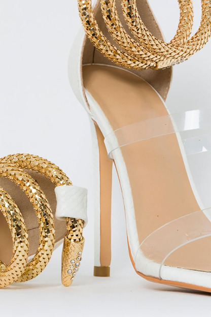 Light Gold Snake Ankle Transparent Strap Stiletto Sandals-Hayhty.All Rights Reserved.