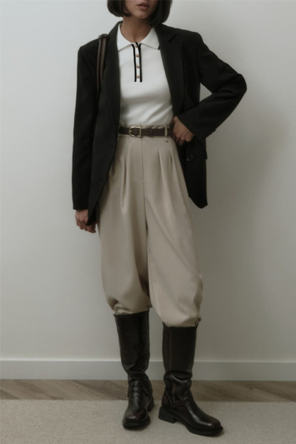 Short Sleeve Turndown Collar Half Button-Up Colorblock Trim Knit Top-White-Hayhty.All Rights Reserved.