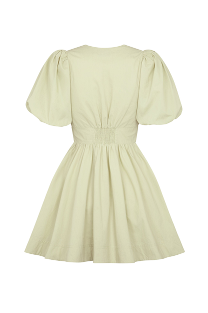 Deep V Neck Puff Sleeve Front Bow A-Line Mini Dresses-Green-Hayhty.All Rights Reserved.