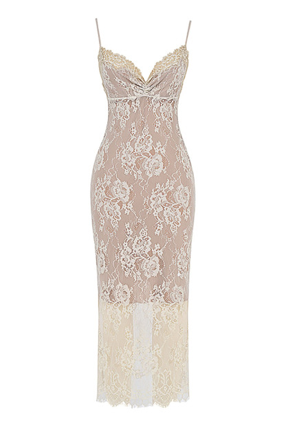 Floral Lace Slip V Neck Backless Cocktail Party Midi Dresses-Hayhty.All Rights Reserved.