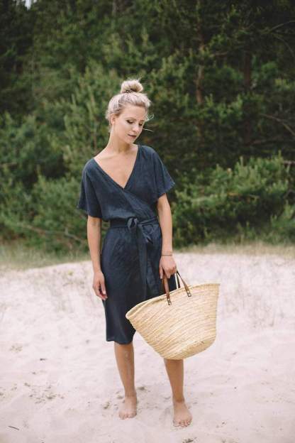Wrap Linen Midi Dress-Hayhty.All Rights Reserved.