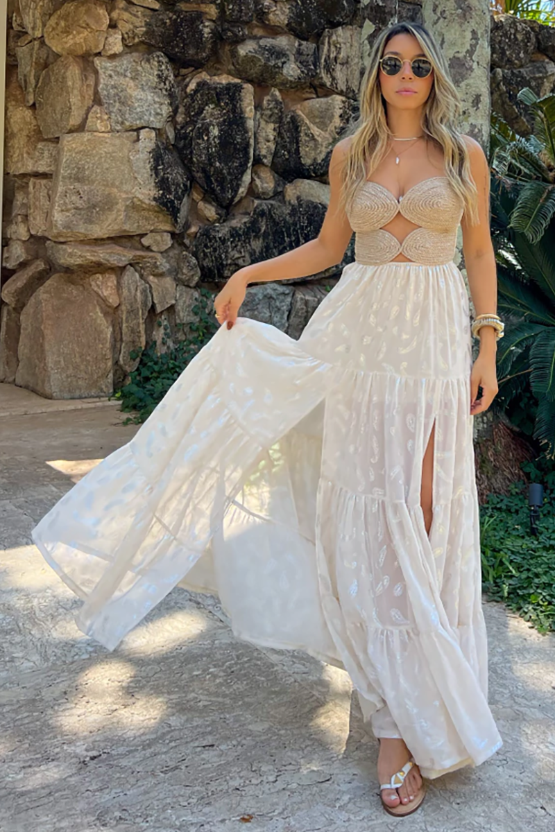 Braided Chest A-Line Side Slit Flowy Maxi Strappy Dresses-Beige-Hayhty.All Rights Reserved.