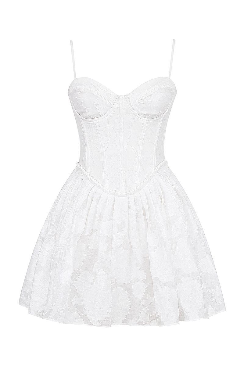 Spaghetti Strap Corset Jacquard A-Line Mini Dresses-White-Hayhty.All Rights Reserved.