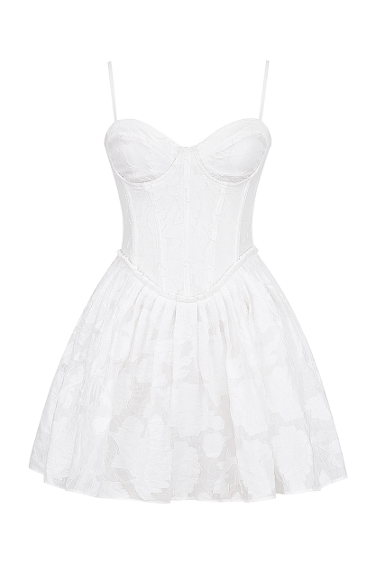Spaghetti Strap Corset Jacquard A-Line Mini Dresses-White-Hayhty.All Rights Reserved.
