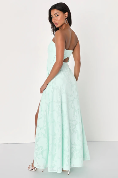Sweetheart Neckline Strapless Slit Jacquard A-Line Gowns Maxi Dresses-Pink-Hayhty.All Rights Reserved.