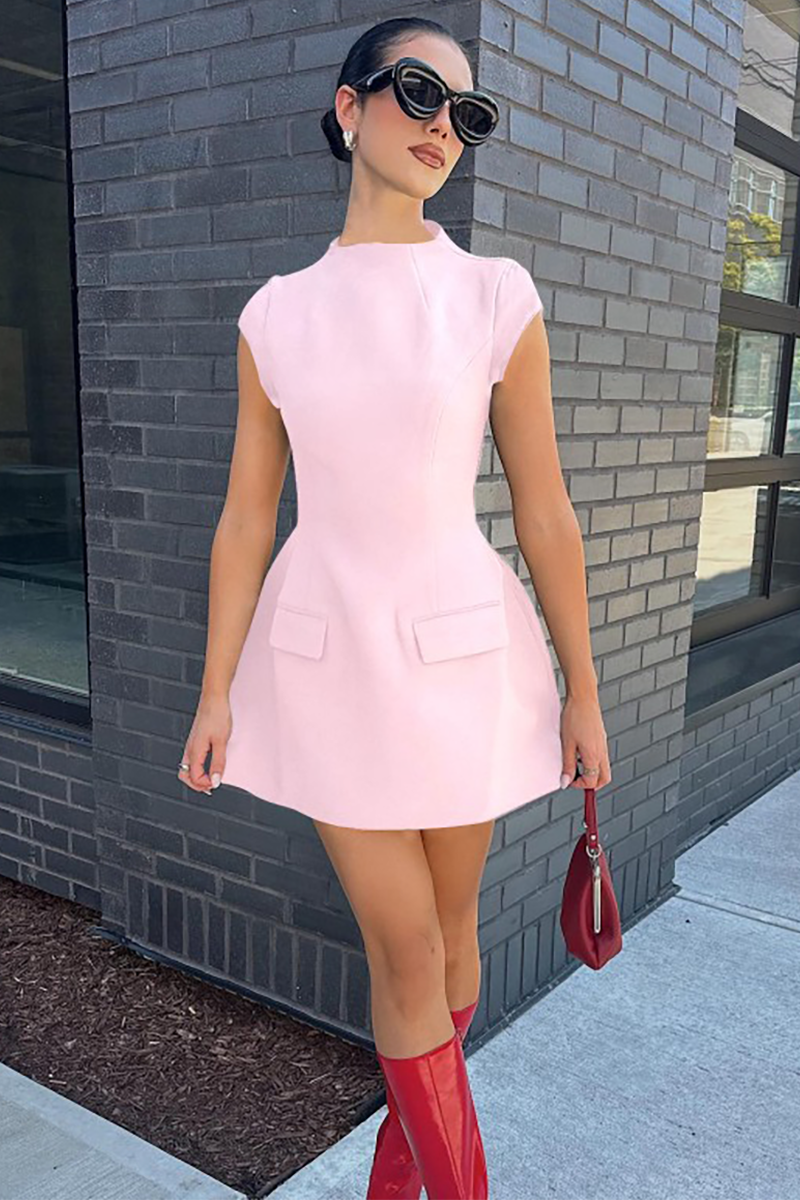 Round Neck Short Sleeve A-Line Solid Color Mini Dresses-White-Hayhty.All Rights Reserved.