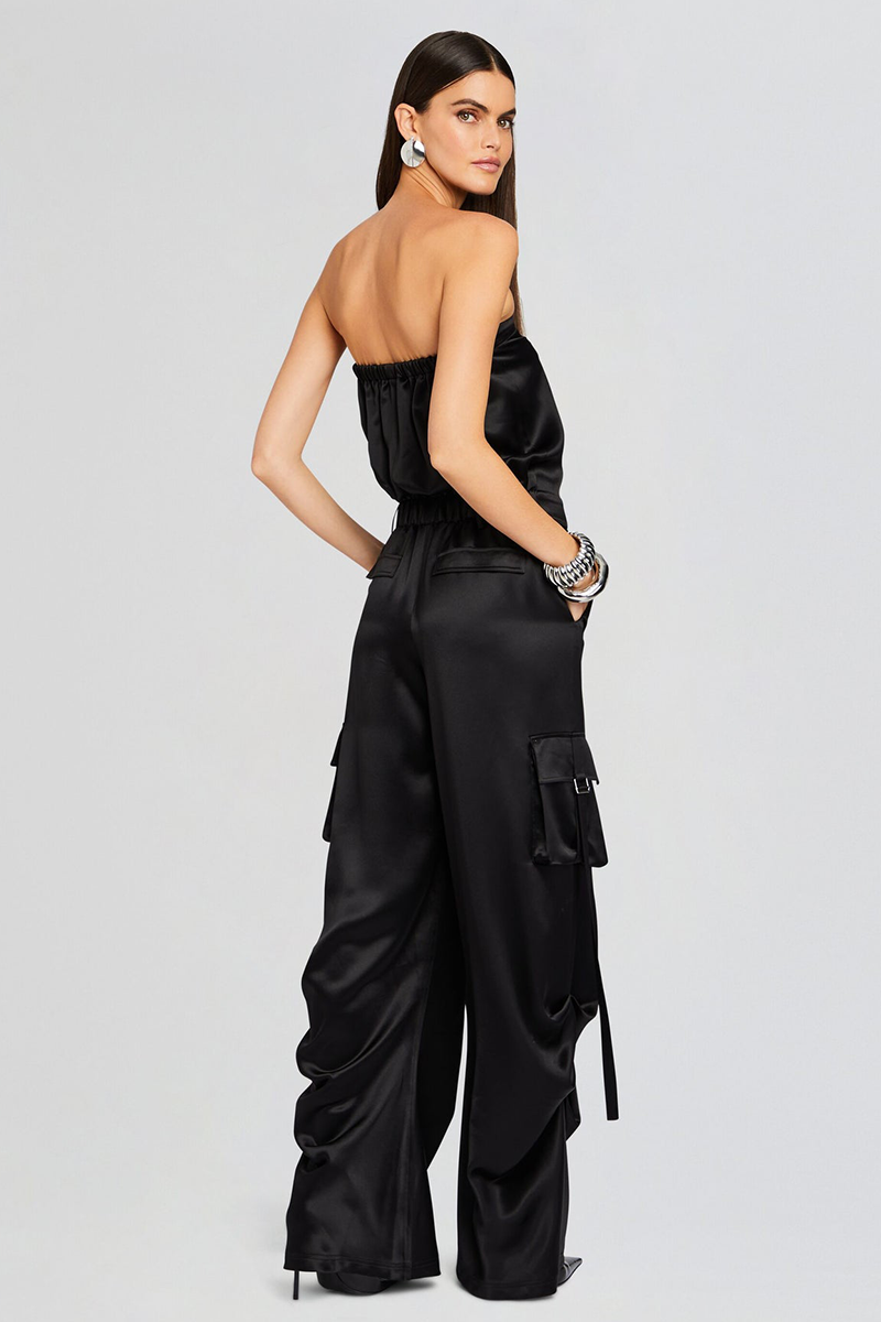 Front Zipper Pockets Wide Leg Strapless Jumpsuit-Black-Hayhty.All Rights Reserved.