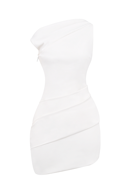 Skew Neck Bodycon Asymmetric Mini Dresses-White-Hayhty.All Rights Reserved.