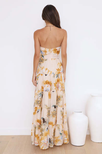 Cutout Halter Print Tiered Backless Vacation Maxi Dresses-Hayhty.All Rights Reserved.