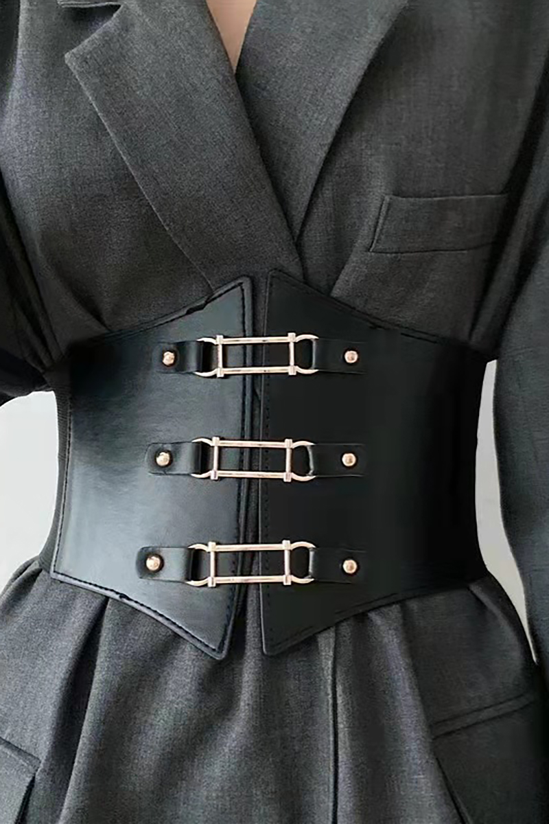 Alloy Geometric Buckle Girdle-Black1-Hayhty.All Rights Reserved.
