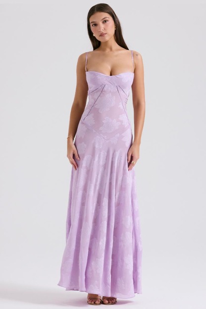 Elegant Floral Print Quilted Lace Up Back Formal Party Flowy Maxi Dresses-Green-Hayhty.All Rights Reserved.